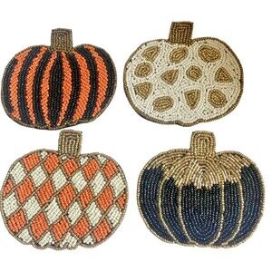Thanksgiving Max Studio Glass Beaded Pumpkin Drink Coasters Halloween Set of 4